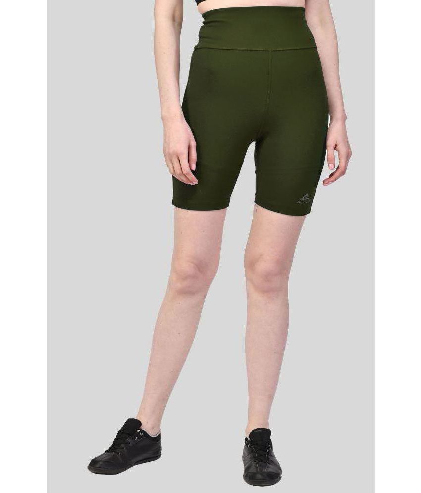     			ACTIWIN Olive Green Polyester Lycra Solid Shorts - Single