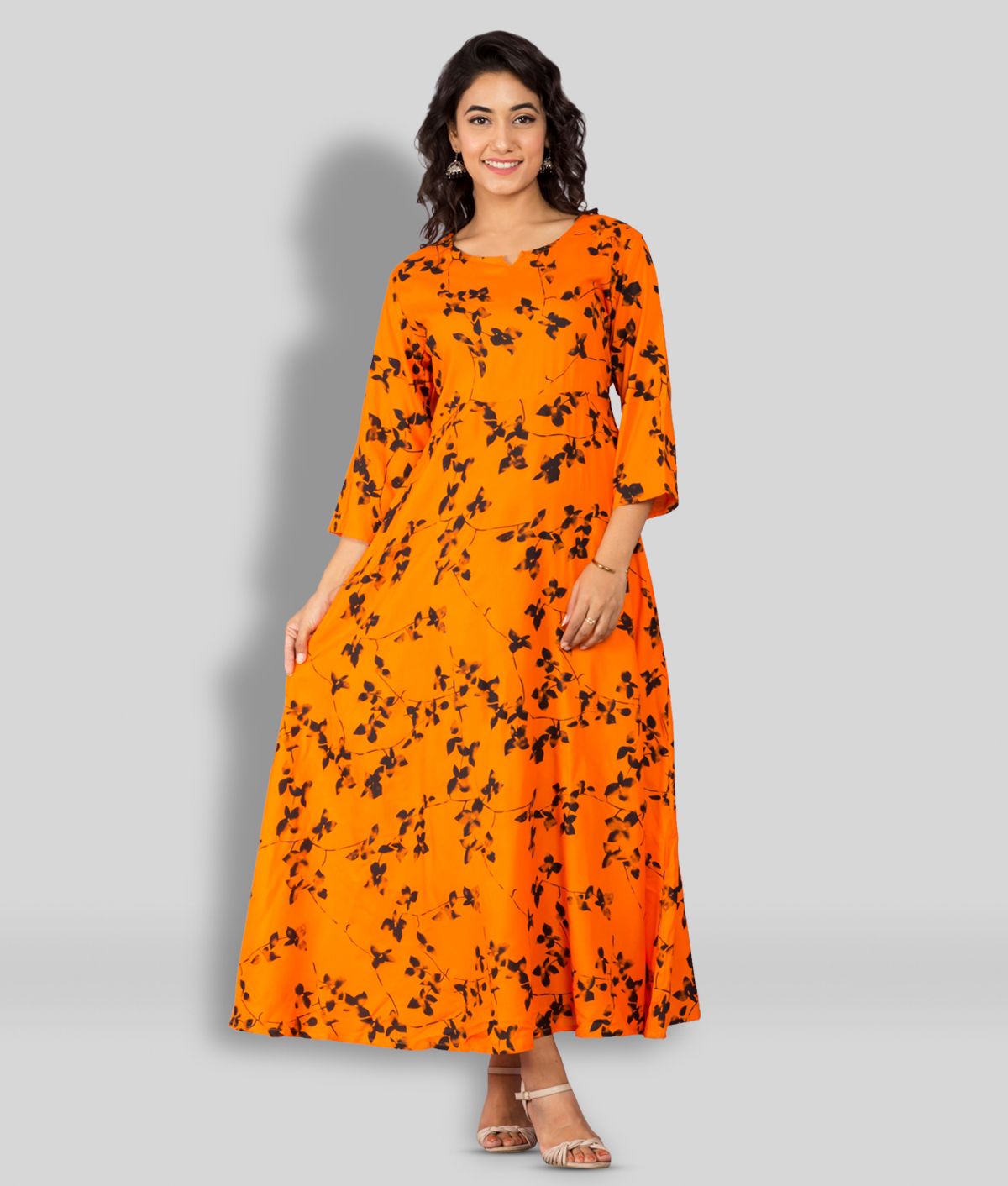     			Frionkandy - Orange Rayon Women's Fit And Flare Dress ( Pack of 1 )