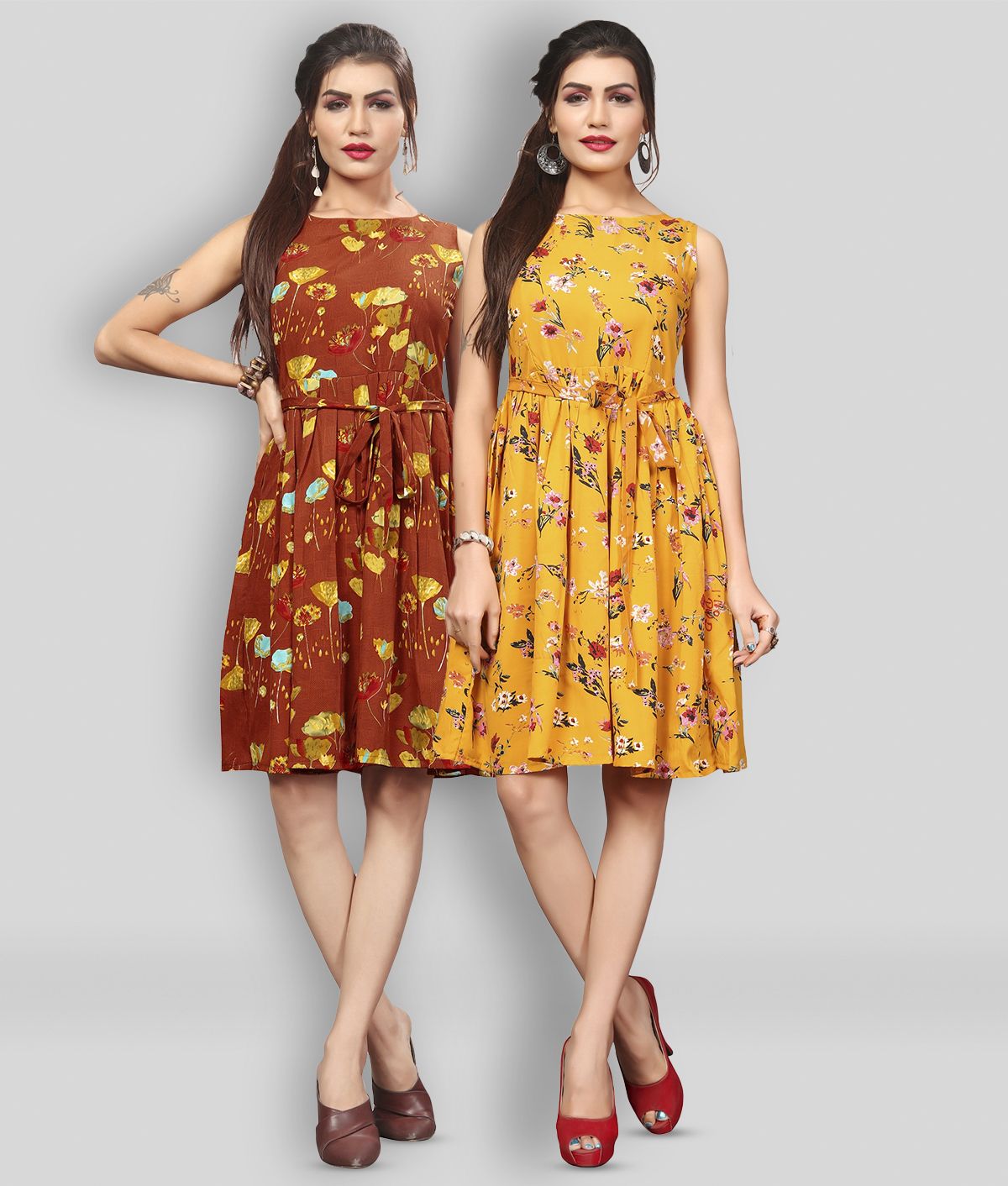     			Hiva Trendz - Multicolor Crepe Women's Fit And Flare Dress ( Pack of 2 )