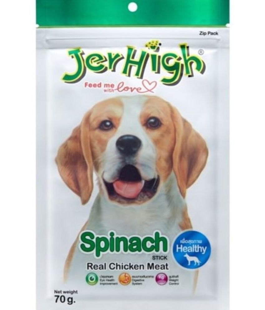     			Jerhigh Chicken Dog Treats, Human Grade High Protein Chicken, Fully Digestible Healthy Snack & Training Treat, Free from by-Products & Gluten, Spinach 70gm (6 X 70g)