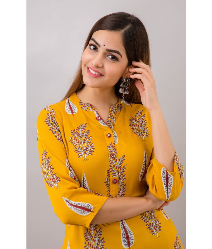 MAUKA - Yellow Straight Rayon Women's Stitched Salwar Suit ( Pack of 1 )