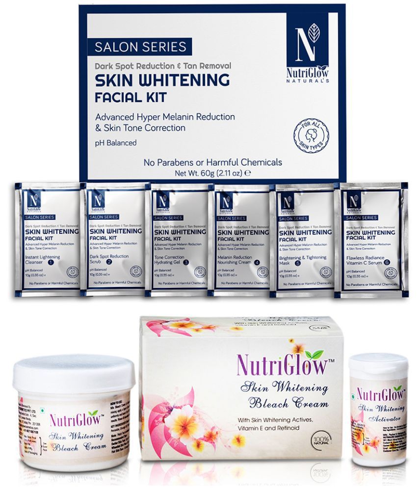     			Nutriglow Skin Whitening Facial Kit 60gm and Skin Whitening Bleach Cram 43gm For All Skin Type (Pack of 2)