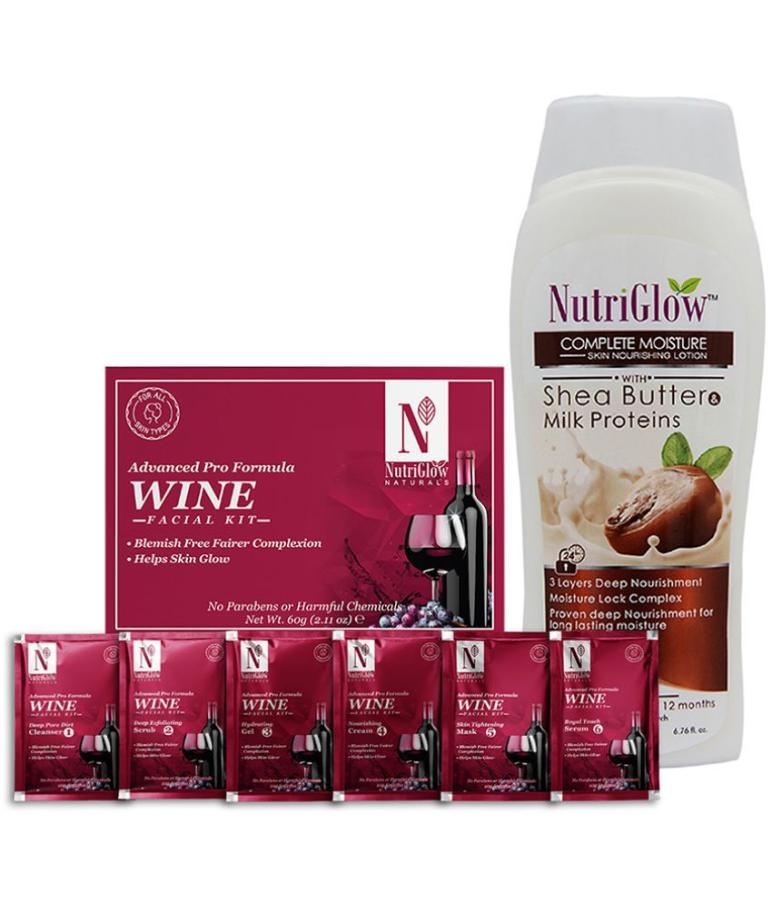     			NutriGlow NATURAL'S Advanced Pro Formula Wine Facial Kit (60gm) and Shea Butter Milk Proteins (200ml) Pack of 2