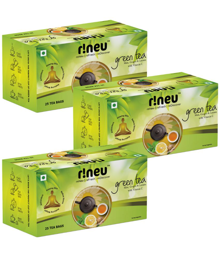 r!neu Green Tea | Mint Ginger & Lemon | Added Vitamin C (25 Tea Bags X 3)