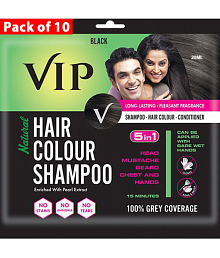 VIP 3 in 1 Hair Colour, Shampoo, Conditioner - Black, 20ml, Pack of 10 - Ammonia Free