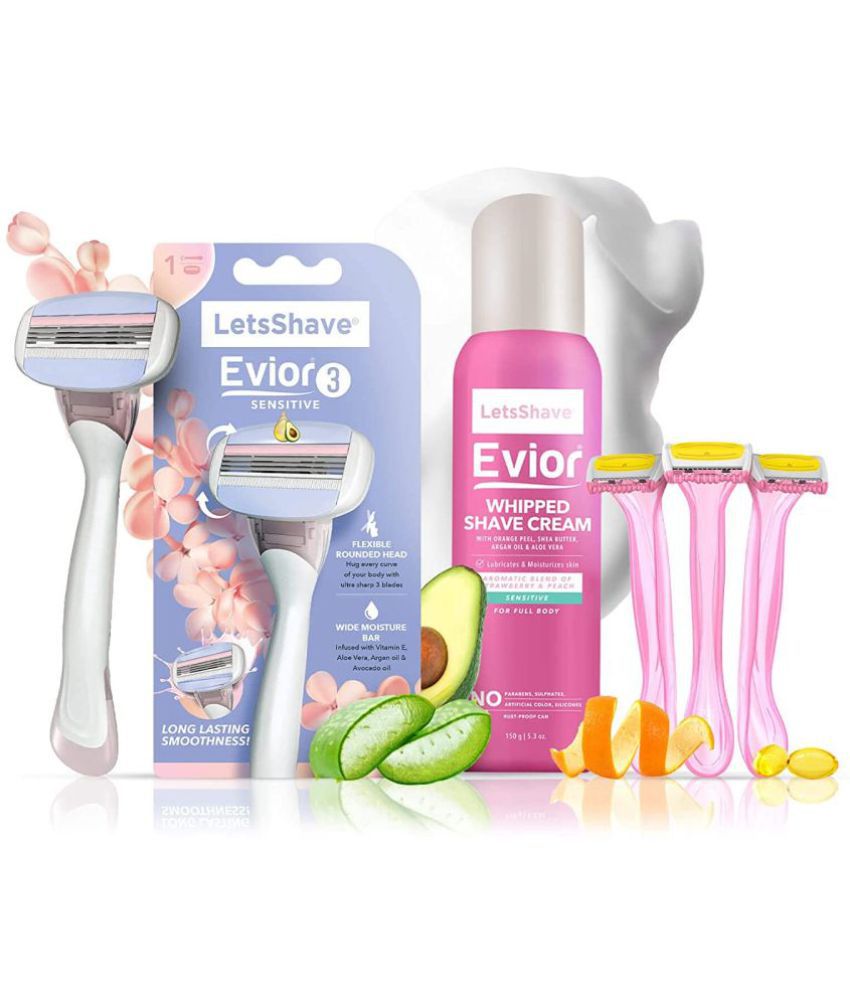     			LetsShave Evior 3 Body & Bikini Shave Combo Set for Women + Whipped Shave Cream Manual Razor 1