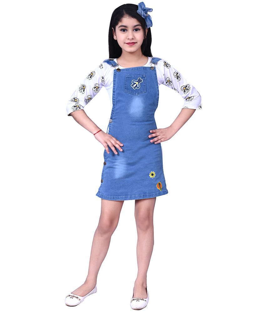     			Arshia Fashions - Blue Denim Girls Top With Dungarees ( )