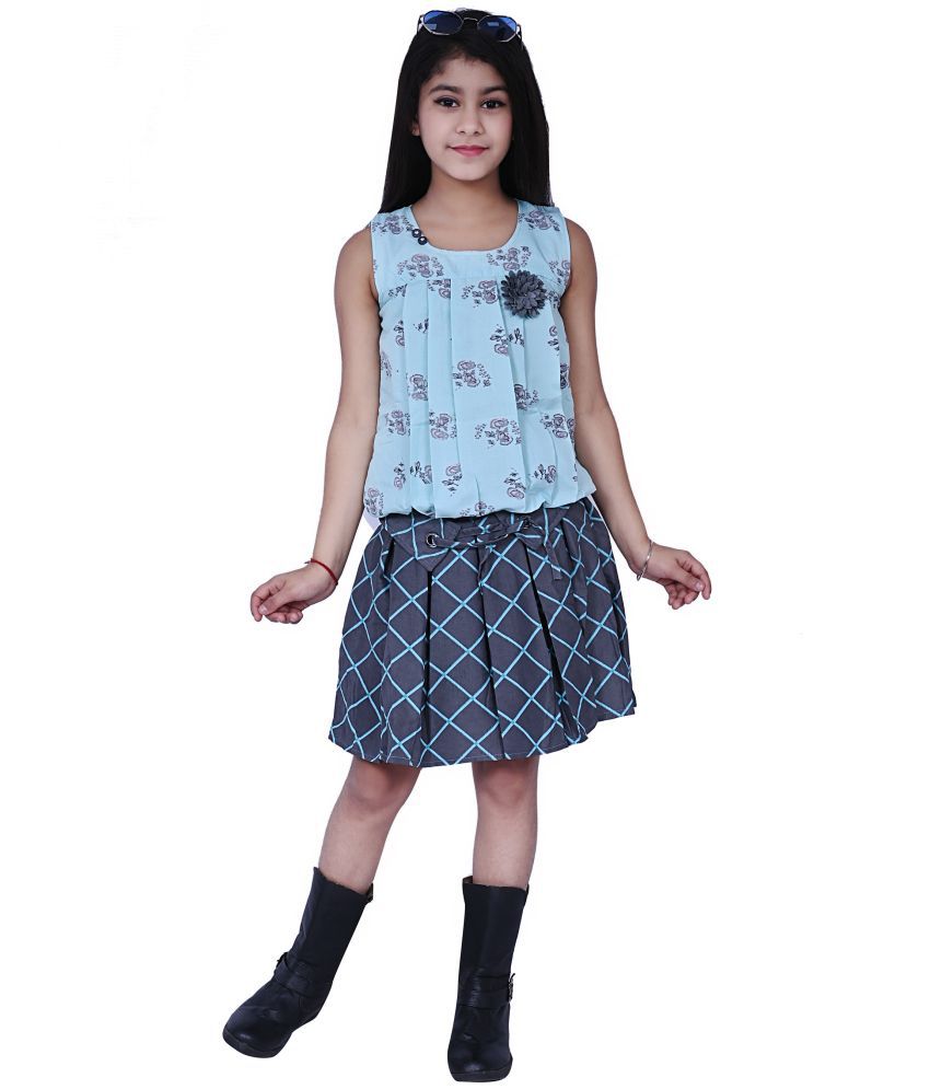     			Arshia Fashions - Blue Polyester Girls Top With Skirt ( )