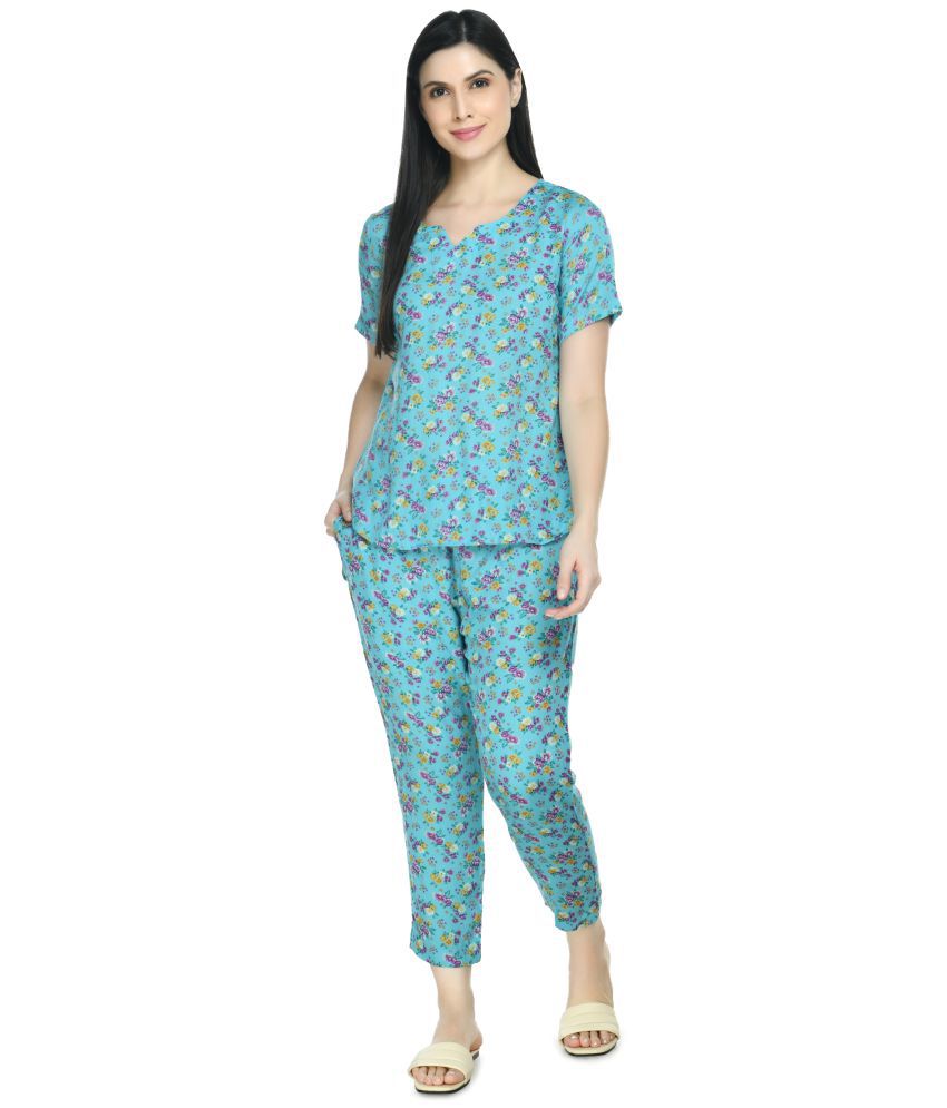     			Rudrakriti - Blue Rayon Women's Nightwear Nightsuit Sets ( Pack of 1 )