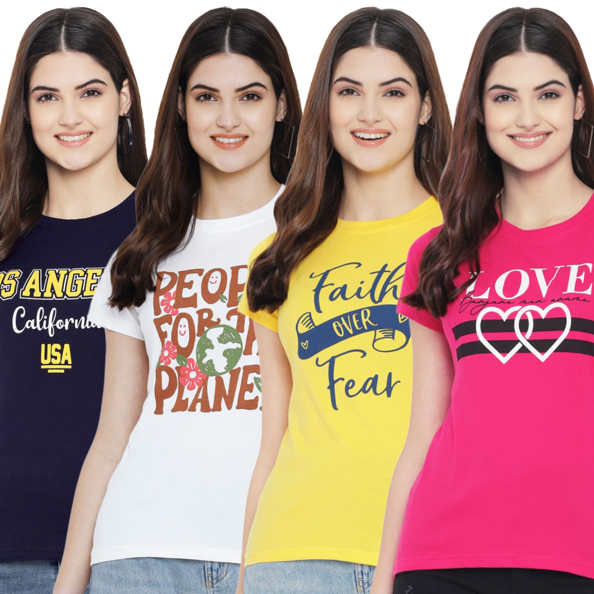     			Fabflee - Multicolor 100% Cotton Regular Women's T-Shirt ( Pack of 4 )