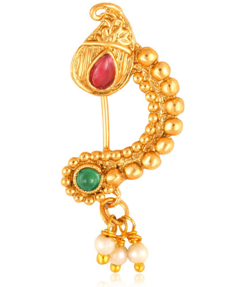     			Vighnaharta Gold Plated with Peals Alloy and CZ stone Non Piercing Maharashtrian Nath Nathiya./ Nose Pin for women  {VFJ1115NTH-Press }
