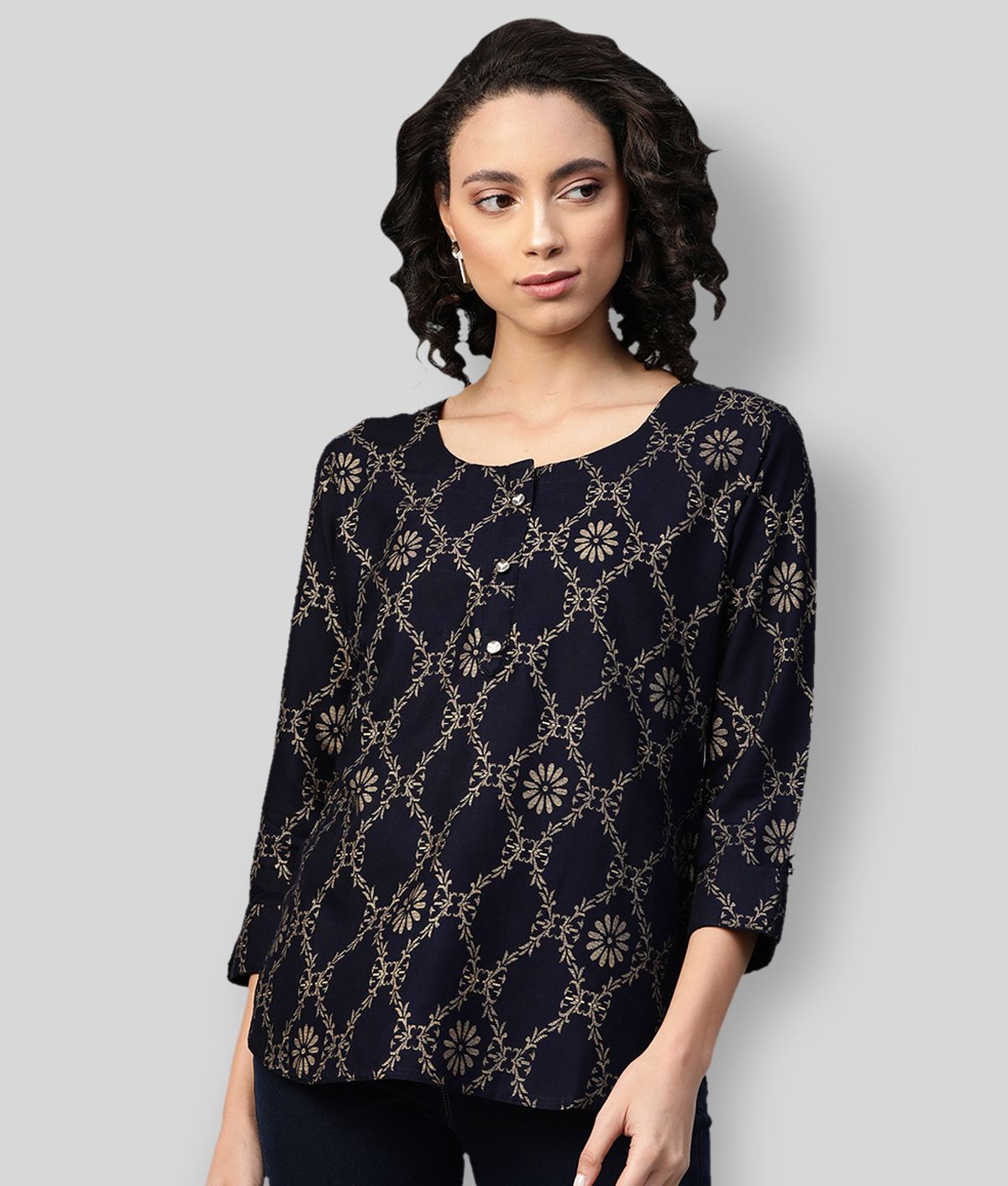     			JC4U - Navy Blue Viscose Women's Ethnic Regular Top ( Pack of 1 )