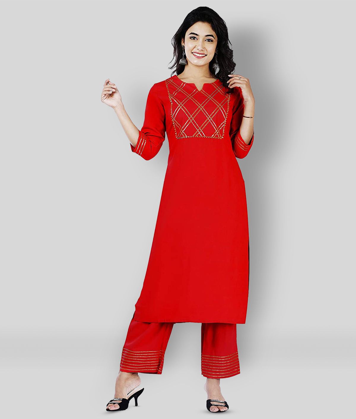     			G4Girl - Red Straight Rayon Women's Stitched Salwar Suit ( Pack of 1 )