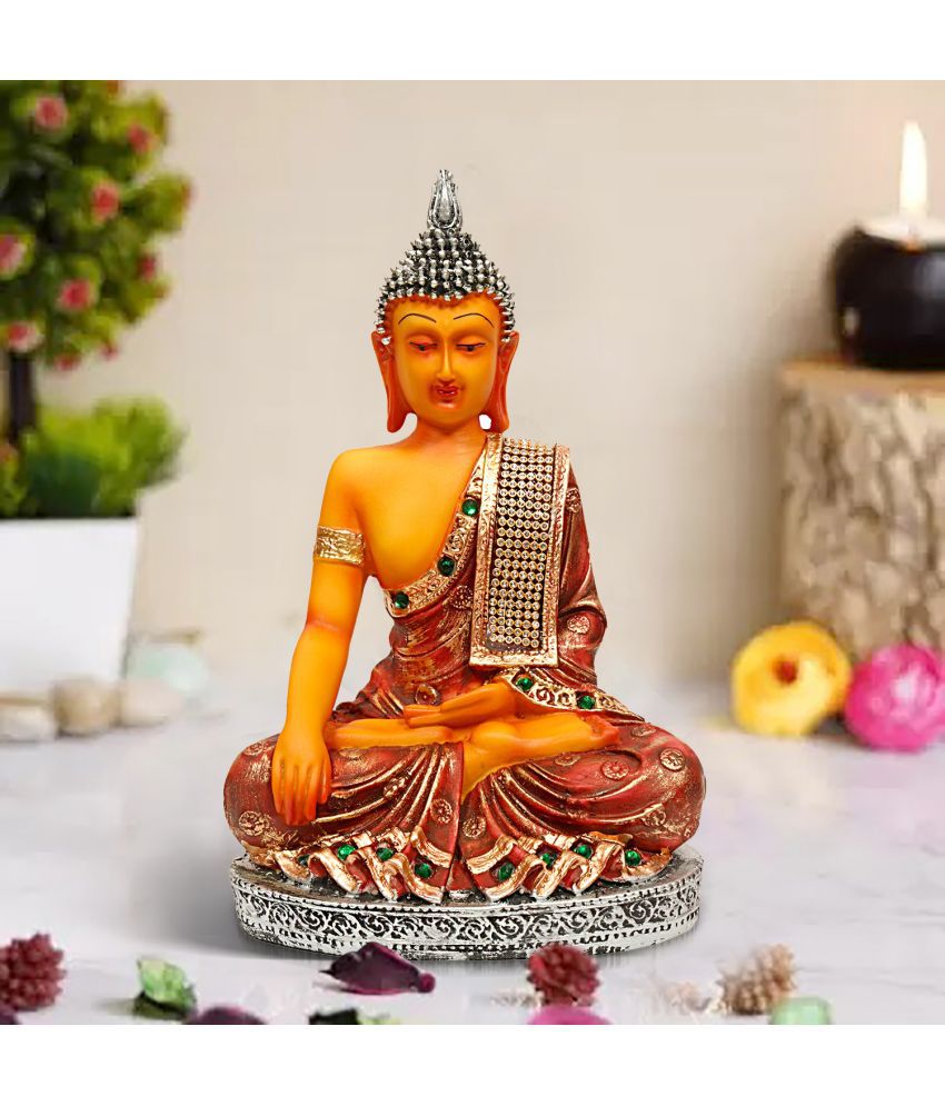 HOMETALES Multicolor Resin Samadhi Buddha Showpiece/ Figurine 11 Inch