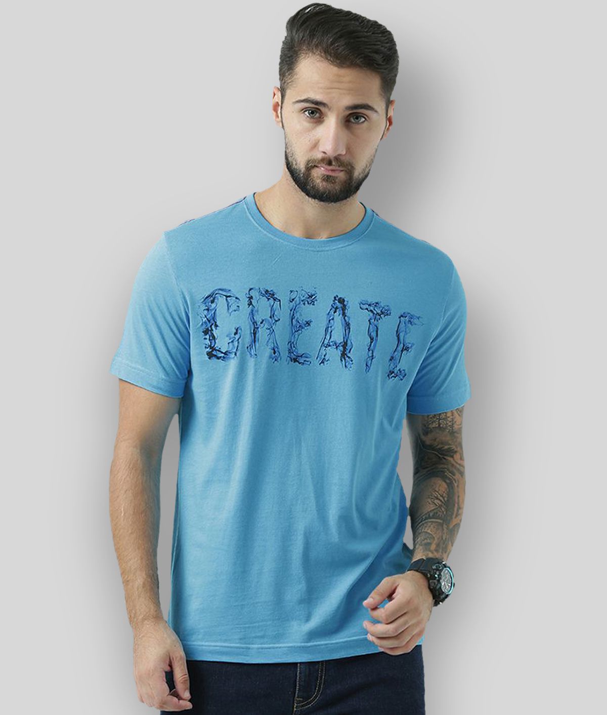     			Huetrap - Light Blue Cotton Regular Fit Men's T-Shirt ( Pack of 1 )