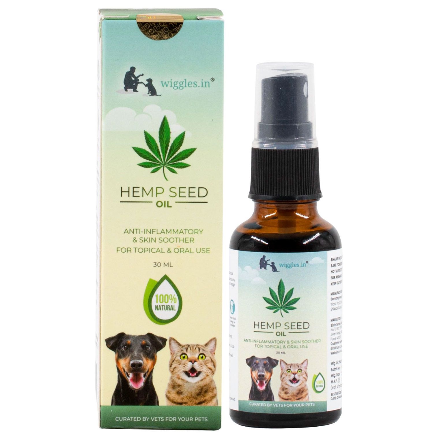     			Wiggles Hemp Seed Oil for Dogs Cats Pain Anxiety Relief, 30ml - Pet Joint Support Stress Calming Massage Oil - Skin Coat Allergies Care Herbal Extract (Pack of 1)