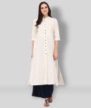 Pistaa - Off White Cotton Women's Front Slit Kurti