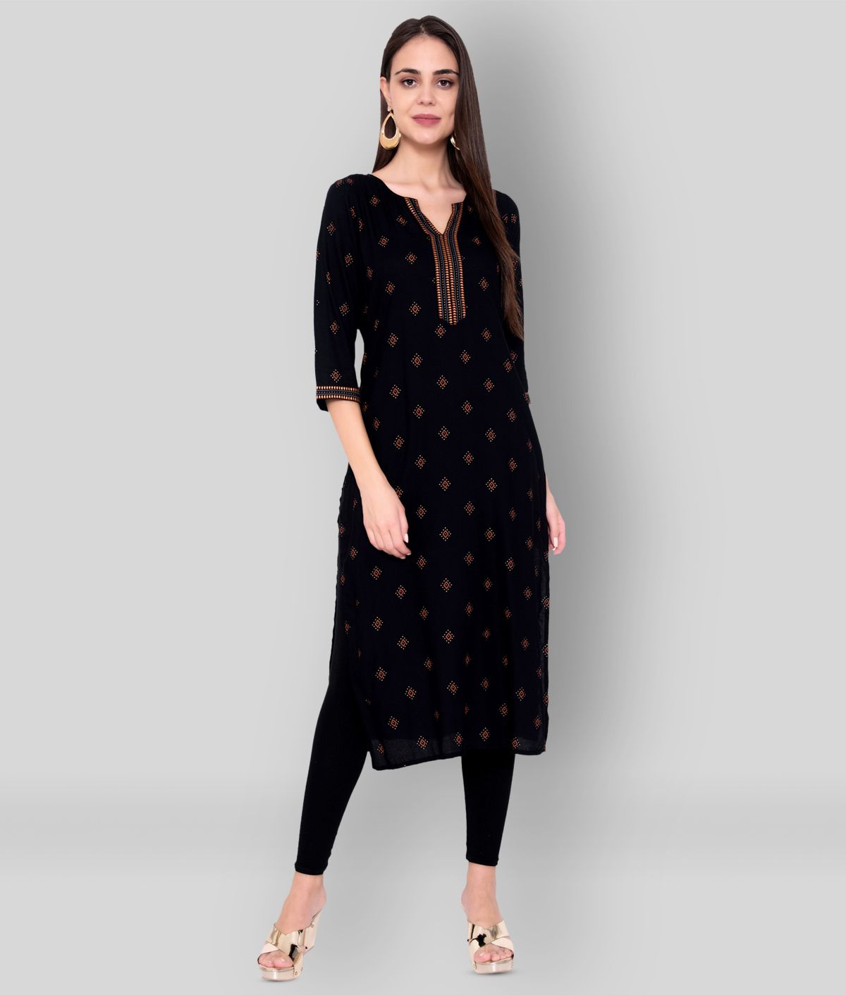     			GOD BLESS - Black Rayon Women's Straight Kurti