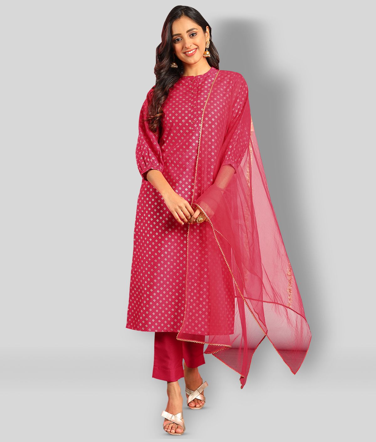     			Janasya - Pink Straight Silk Women's Stitched Salwar Suit ( Pack of 1 )