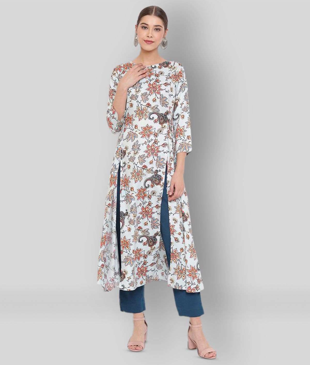 Multicolor Rayon Women's Front Slit 