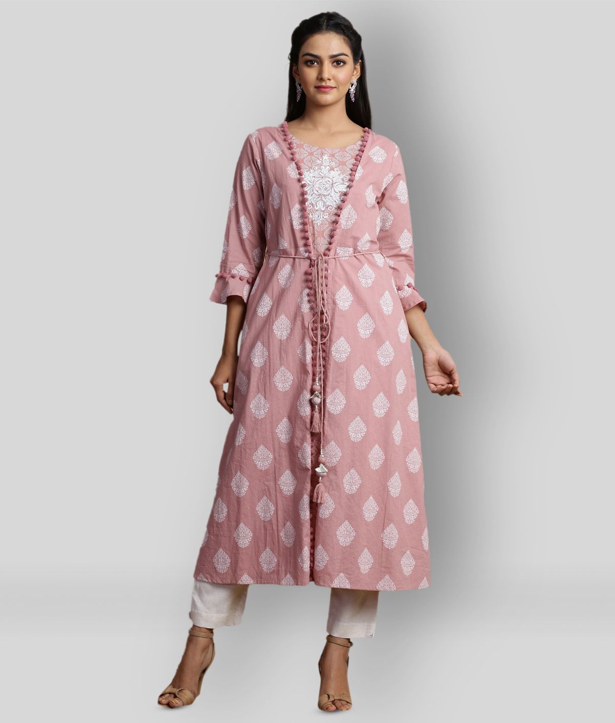     			Juniper - Pink Cotton Women's Jacket Style Kurti ( Pack of 1 )