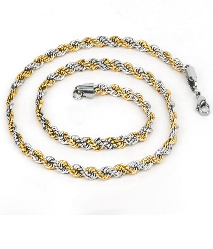     			Fashion Frill Two Tone Gold & Silver Plated Rope Design Stainless Steel Neck Chain For Men/Boy