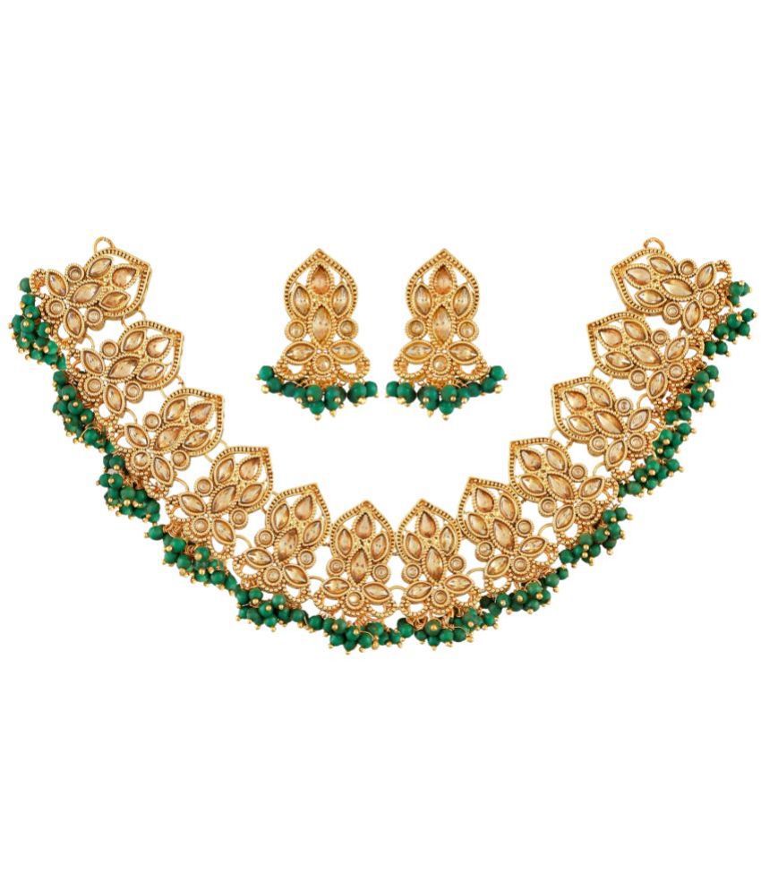     			mansiyaorange - Green Brass Necklace Set ( Pack of 1 )