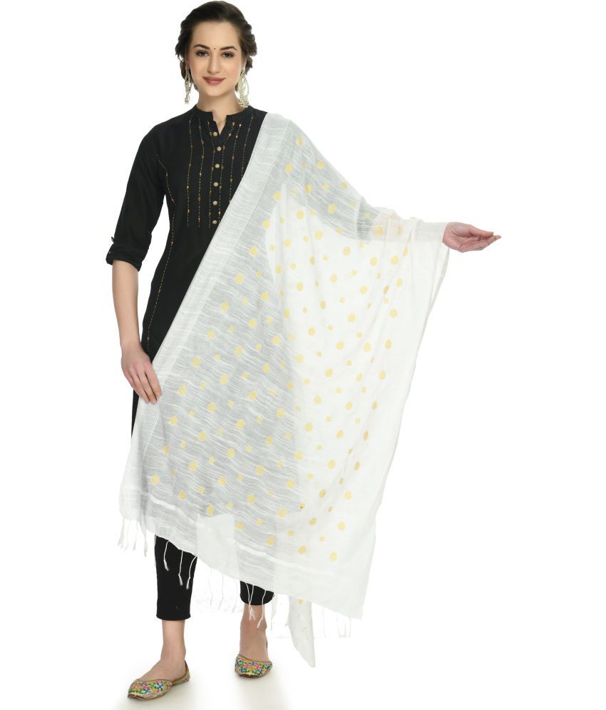     			A R Silk - White Cotton Blend Women's Dupatta - ( Pack of 1 )