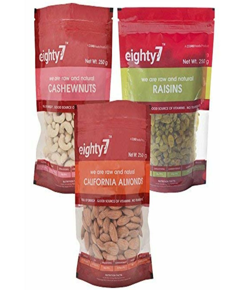     			Eighty7 Mixed Dry Fruits Nuts Combo - California Almonds, Cashews and Raisins,, 750g