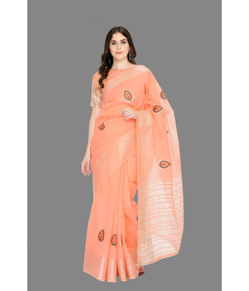 OFLINE SELCTION - Peach Silk Saree With Blouse Piece ( Pack of 1 )