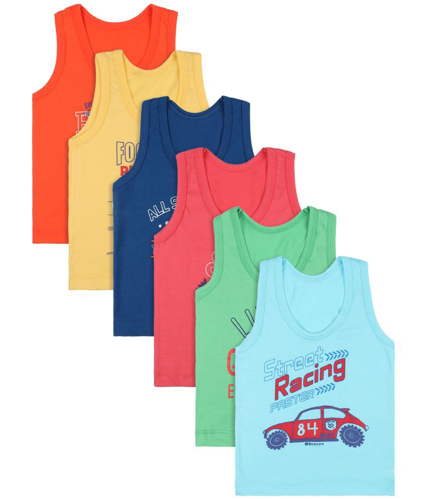     			Bodycare Printed Assorted Round Neck Sleeveless Vest For Boys Pack Of 6