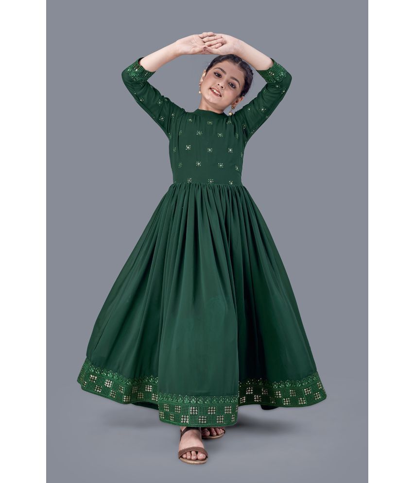     			MIRROW TRADE - Dark Green Georgette Girls Fit And Flare Dress ( Pack of 1 )