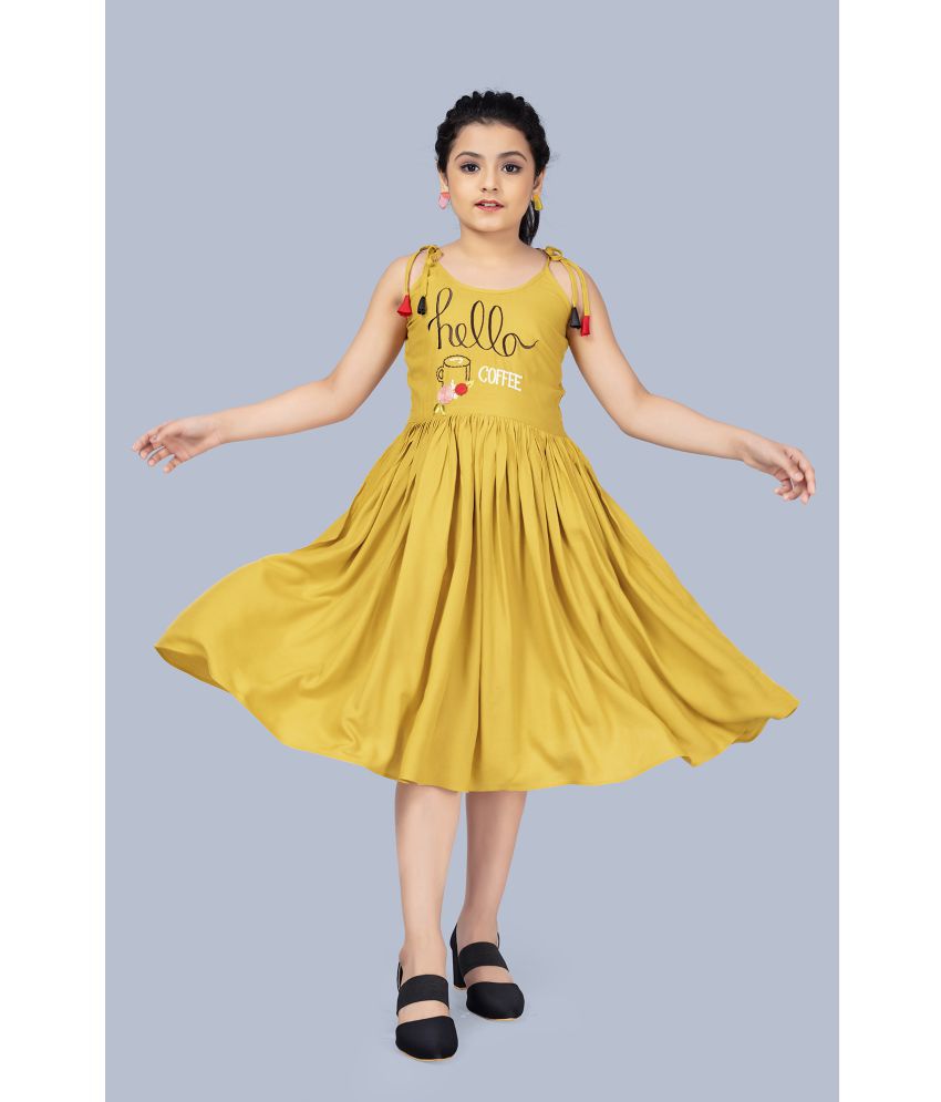     			MIRROW TRADE - Yellow Rayon Girls Fit And Flare Dress ( Pack of 1 )