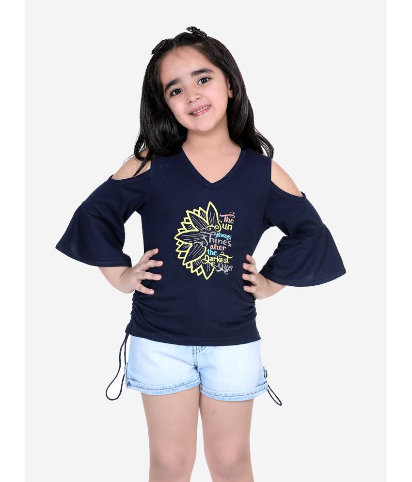     			Naughty Ninos - Navy Blue Cotton Girls Top With Shorts ( Pack of 2 )