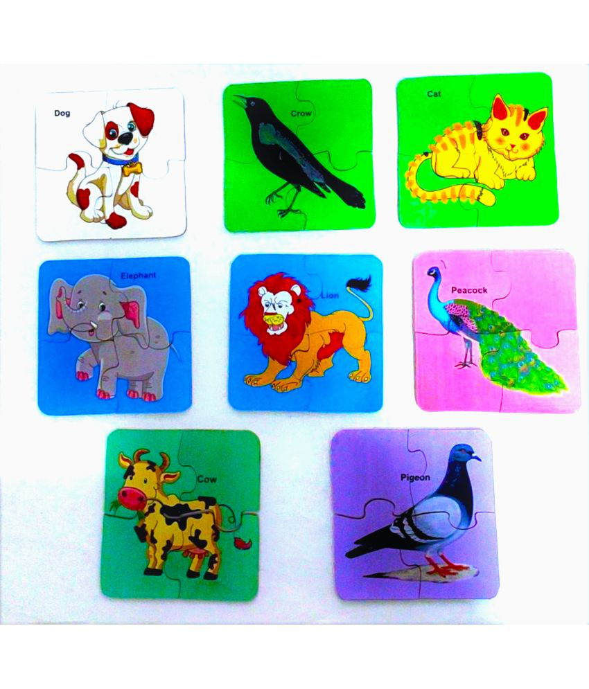     			PETERS PENCE Wooden Multi-Color 8 SET OF ANIMAL LEARNING PUZZLE CARDS FOR KIDS