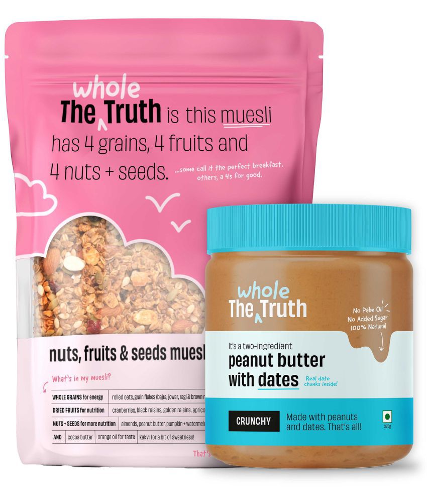     			The Whole Truth - Breakfast Combo - Peanut Butter with Dates Crunchy (325g) + Nuts Fruits and Seeds Muesli (350g) - No Added Sugar