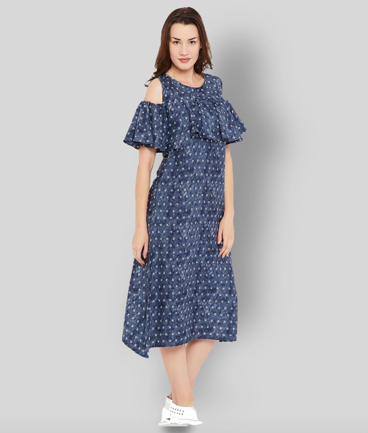 Cottinfab - Blue Cotton Blend Women's A-line Dress ( Pack of 1 )