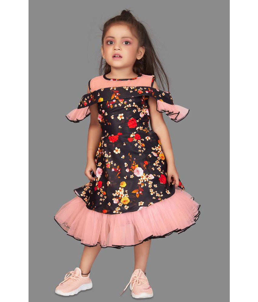     			MIRROW TRADE - Black Crepe Girls Fit And Flare Dress ( Pack of 1 )