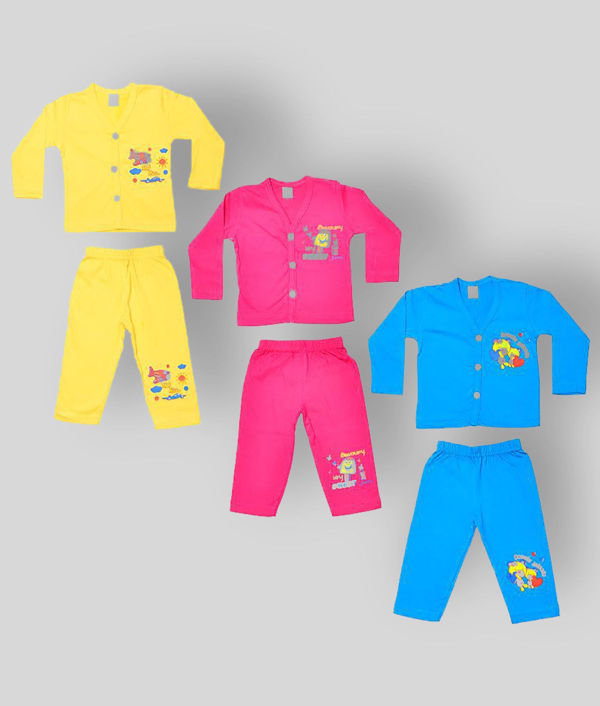 Sathiyas - Multicolor Cotton Blend T-Shirt & Shorts For Baby Boy,Baby Girl ( Pack of 3 )