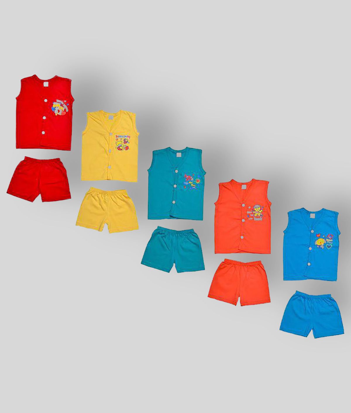 Sathiyas - Multi Cotton Baby Boy Top & Shorts ( Pack of 5 )