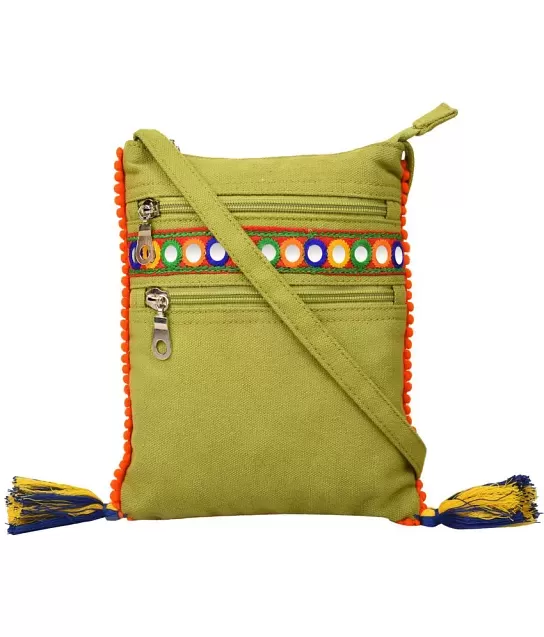 Anekaant Green Canvas Sling Bag SDL434436079 1 2d111