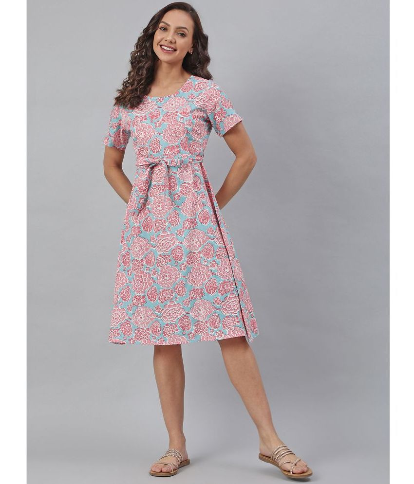 Janasya - Pink Cotton Women's A- line Dress ( Pack of 1 )
