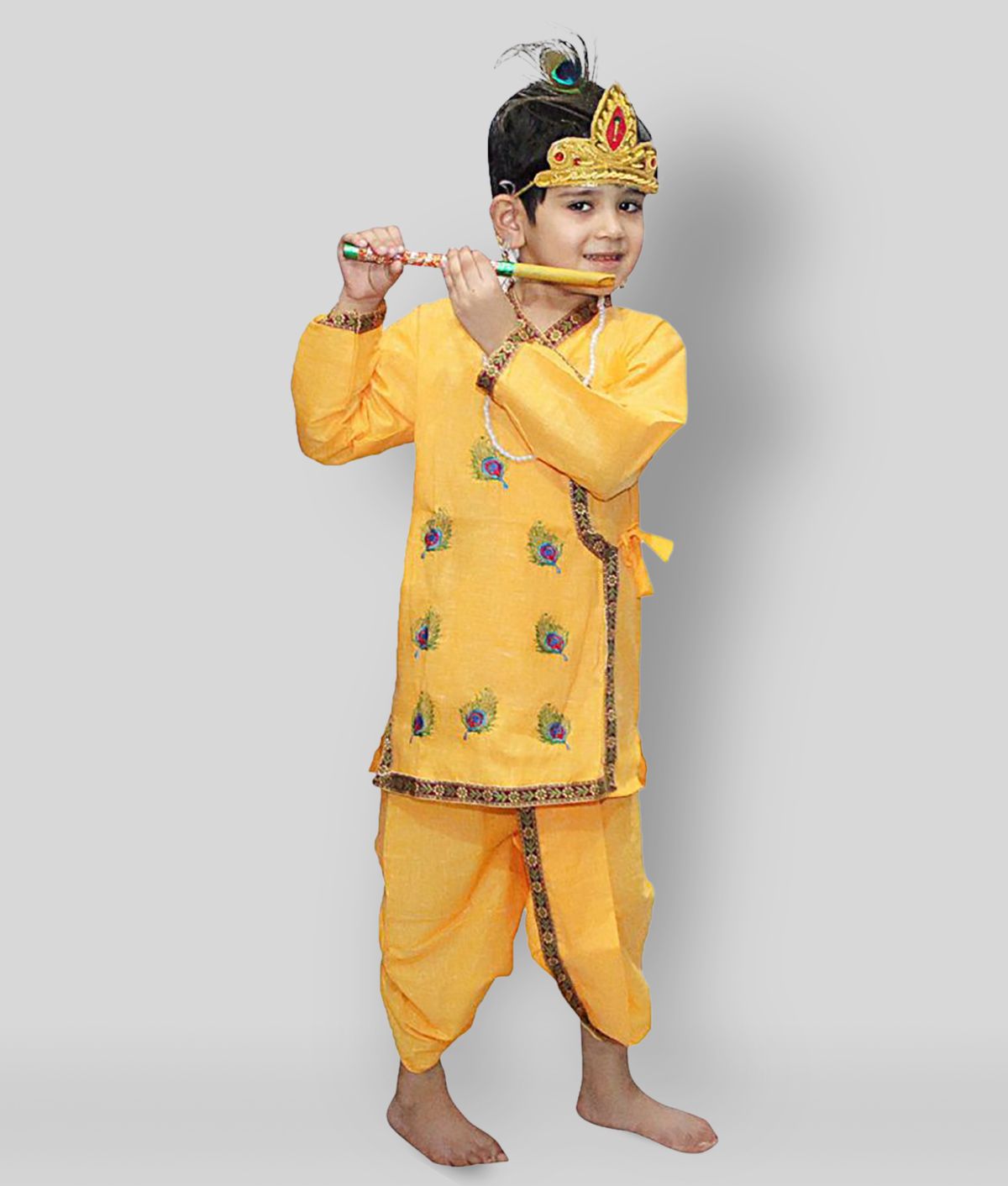     			Kaku Fancy Dresses Krishna Costume for Kids | Kids Krishna Dress for Janmashtami/ Kanha/ Krishnaleela/ Mythological Character Krishna Fancy Dress Costume for Boys/Girls - Yellow (2-3 Years)