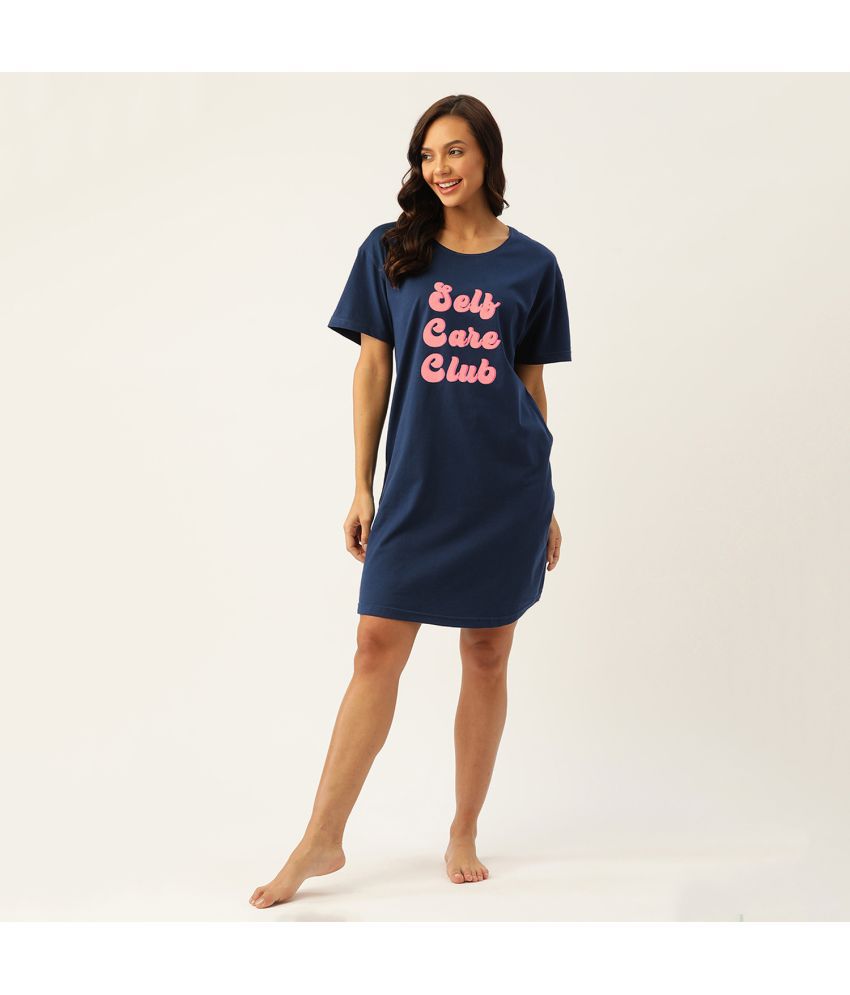     			Nite Flite - Navy Blue Cotton Women's Nightwear Night T-Shirt ( Pack of 1 )