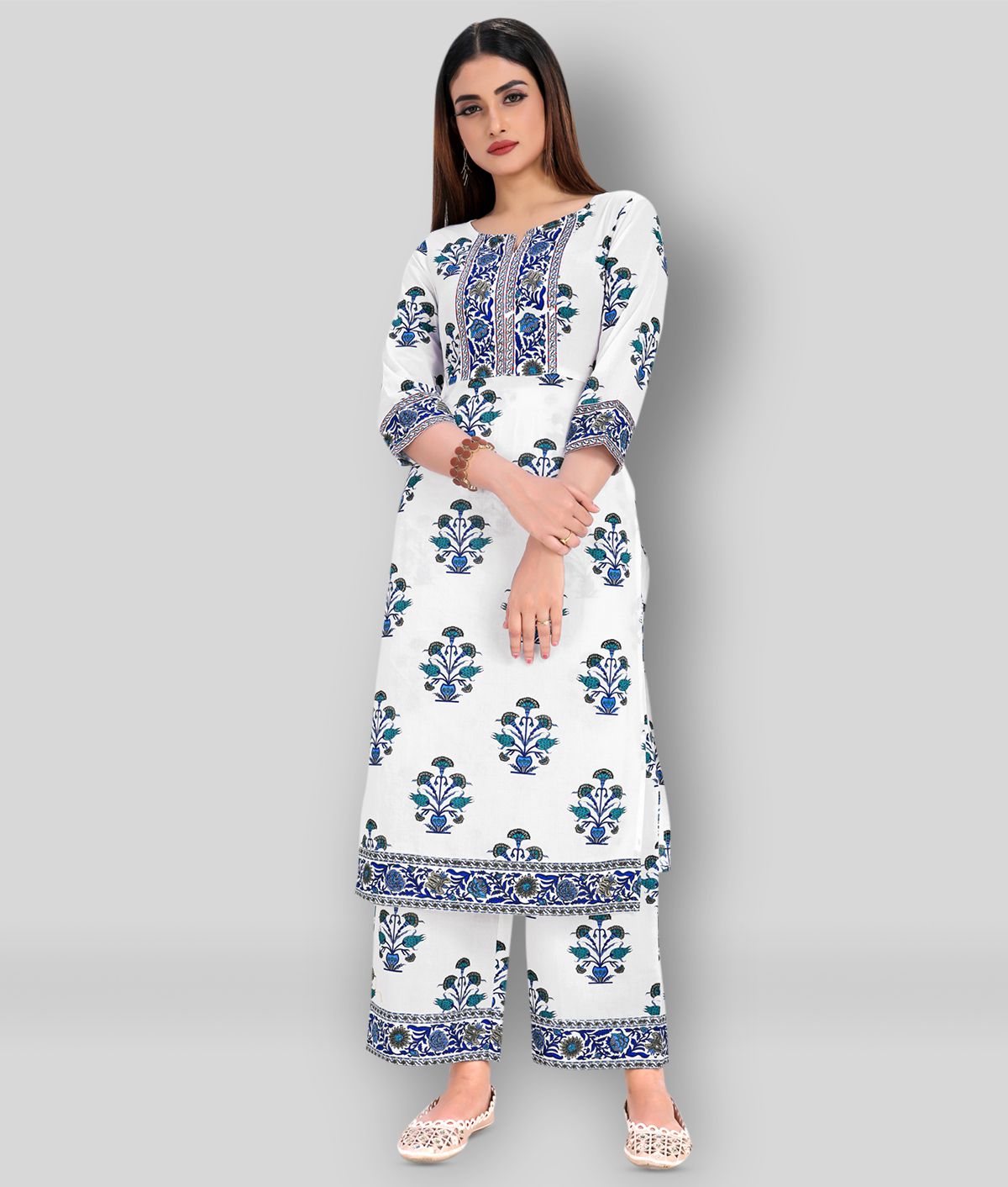     			Vbuyz - White Straight Cotton Women's Stitched Salwar Suit ( Pack of 1 )