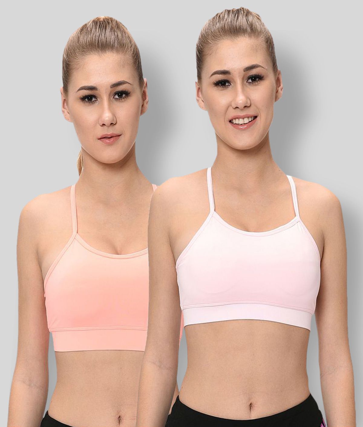     			Elina Multi Color Polyester Solid Sports Bra - Pack of 2