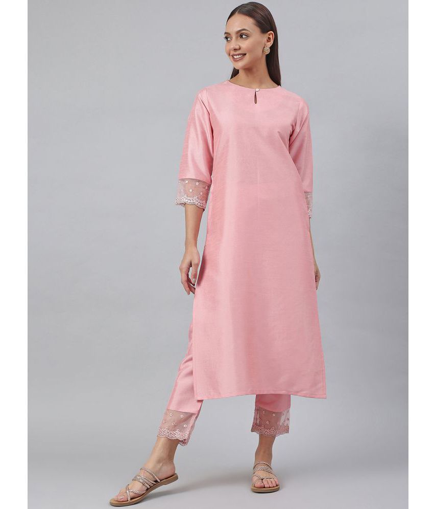 Janasya - Pink Straight Silk Women's Stitched Salwar Suit ( Pack of 1 )