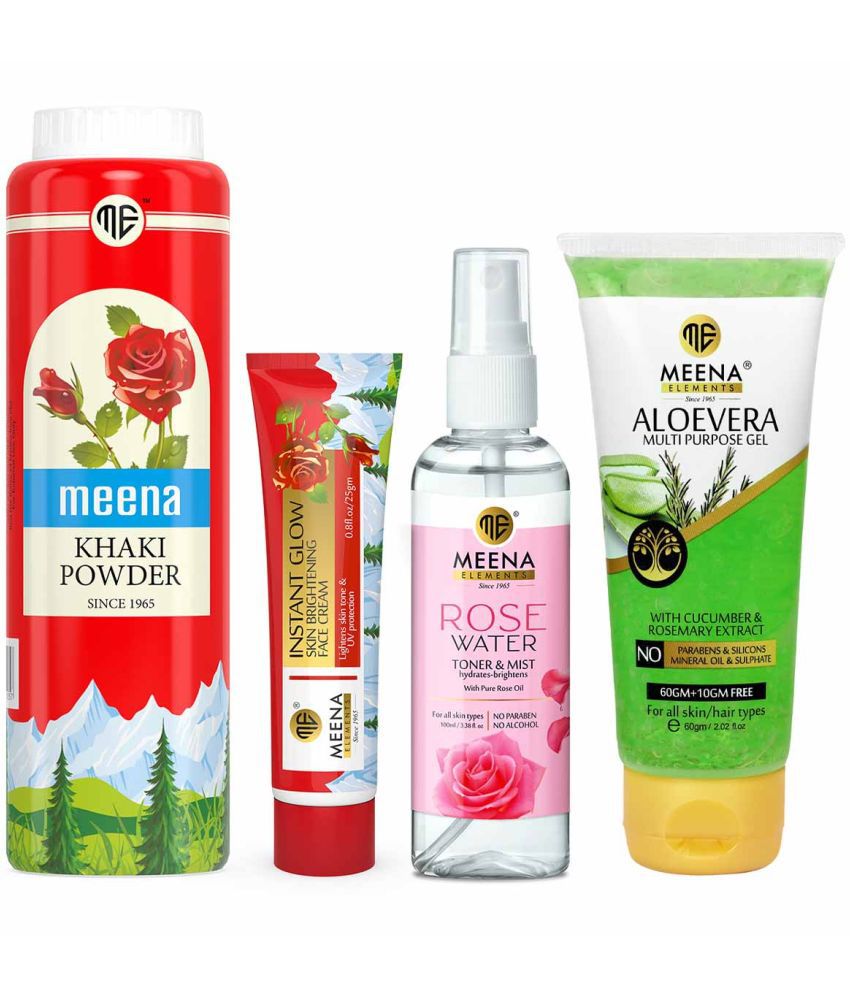     			MEENA ELEMENTS Khaki Powder 125 gm x 1, Face Cream 25 gm x 1, Aloe Vera Gel 60 gm x 1, Rose Water 100 ml x 1, for Glowing and Brightening Skin for Men & Women (Pack of 4)