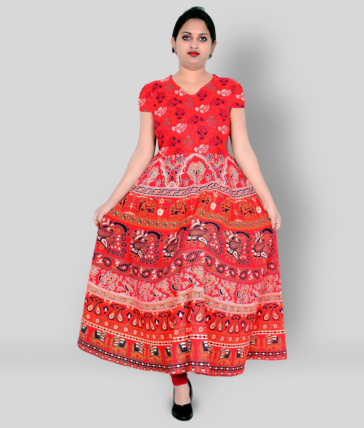     			Sttoffa - Red Cotton Blend Women's Flared Kurti ( Pack of 1 )