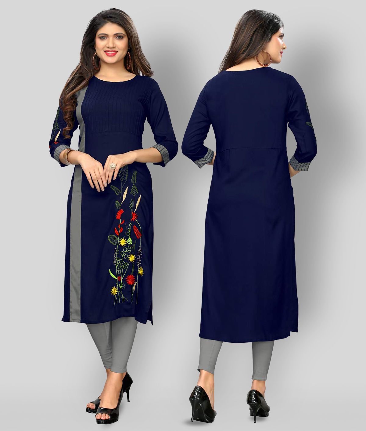     			Vbuyz - Blue Rayon Women's Straight Kurti ( Pack of 1 )